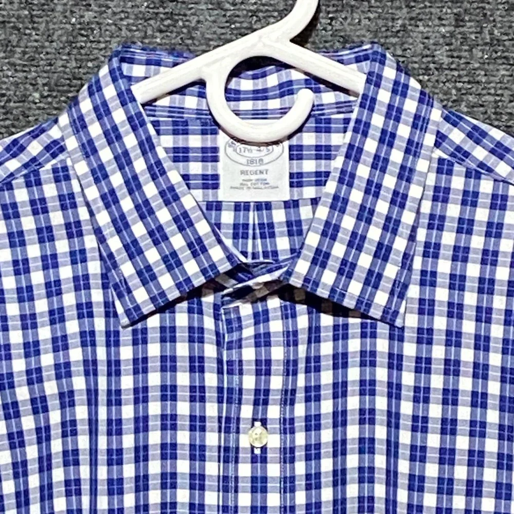 Brooks Brothers Regent Fit Non Iron Gingham Check Dress Shirt‎ 17.5 34/35 Blue